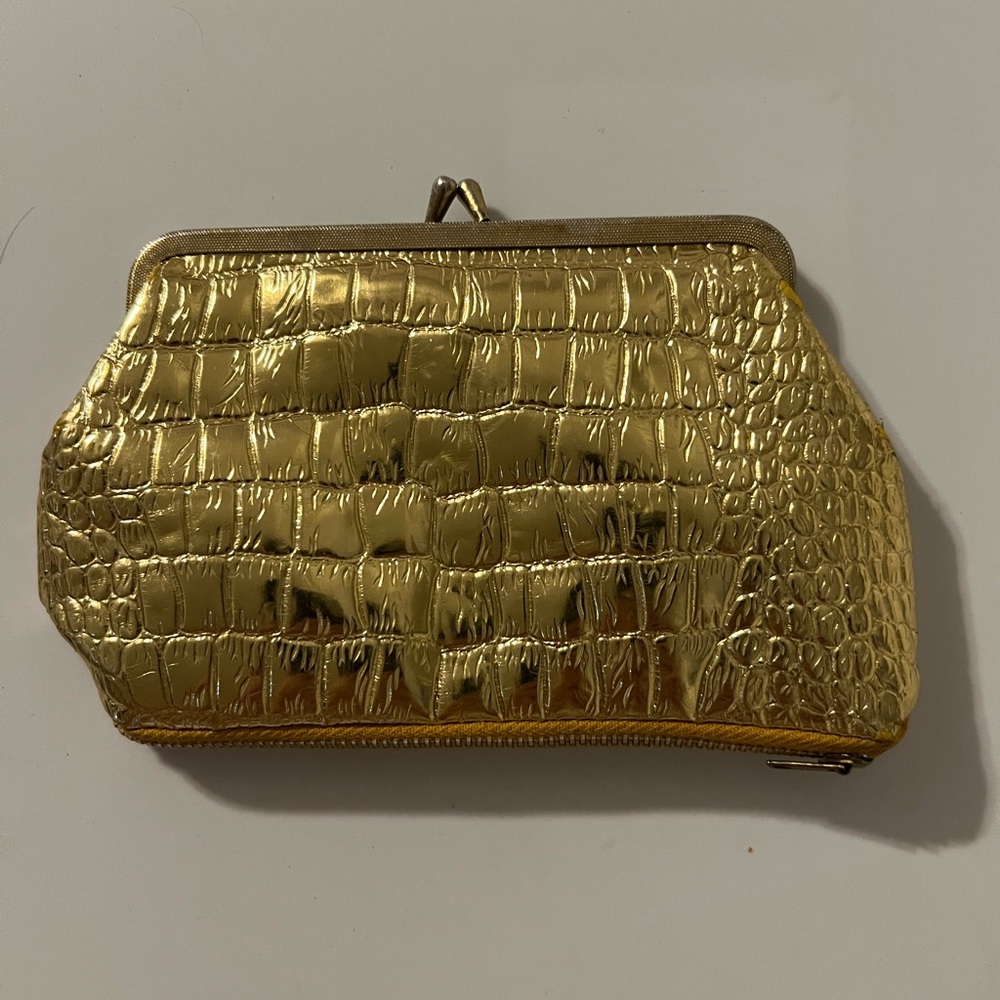 Gold Crocodile-Embossed Clutch